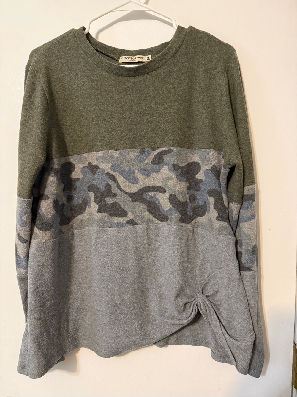 Chance or Fate Olive Green & Gray Camo Knit Pullover